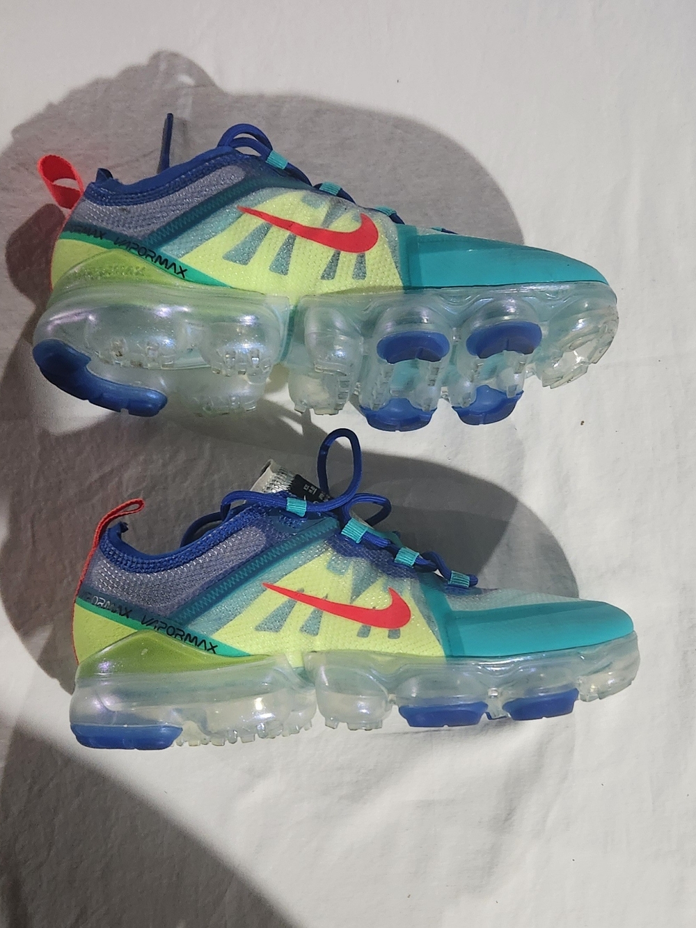 Nike Air Vapormax 2019 Running Shoes Neon Yellow/Coral Size US Women 7 Kids 5.5Y